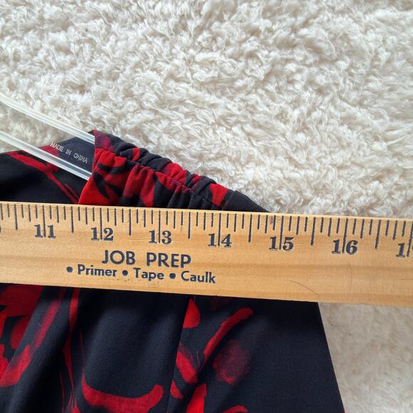 Lauren Ralph Lauren Red Black Floral Print Midi Sheath Dress 2 V-Neck 3/4 Sleeve - Picture 8 of 10